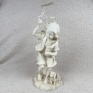 Vintage Girl with Kite and Dog Statue Figurine Home Decor Display